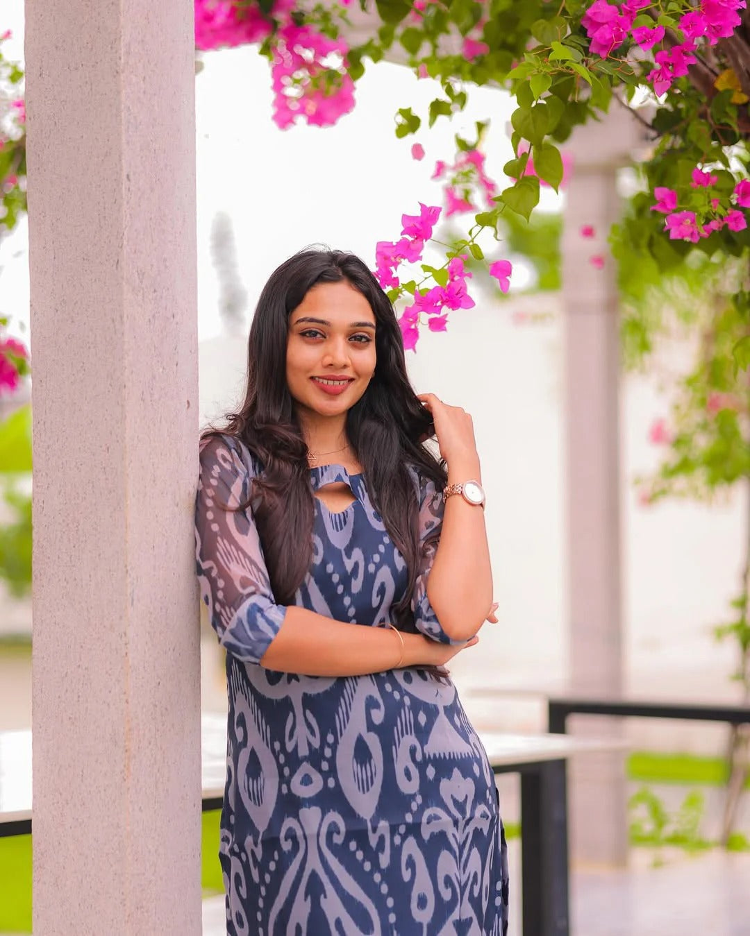 Navy Blue Printed Kurta Set for Women Elegant Ethnic Wear