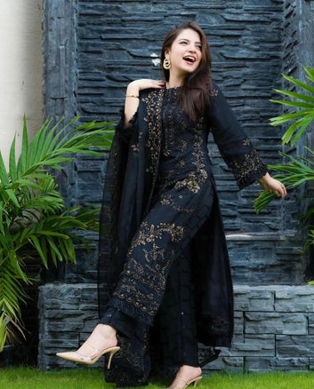 Premium Black Embroidered Pakistani Suit for Women Elegant Ethnic Wear