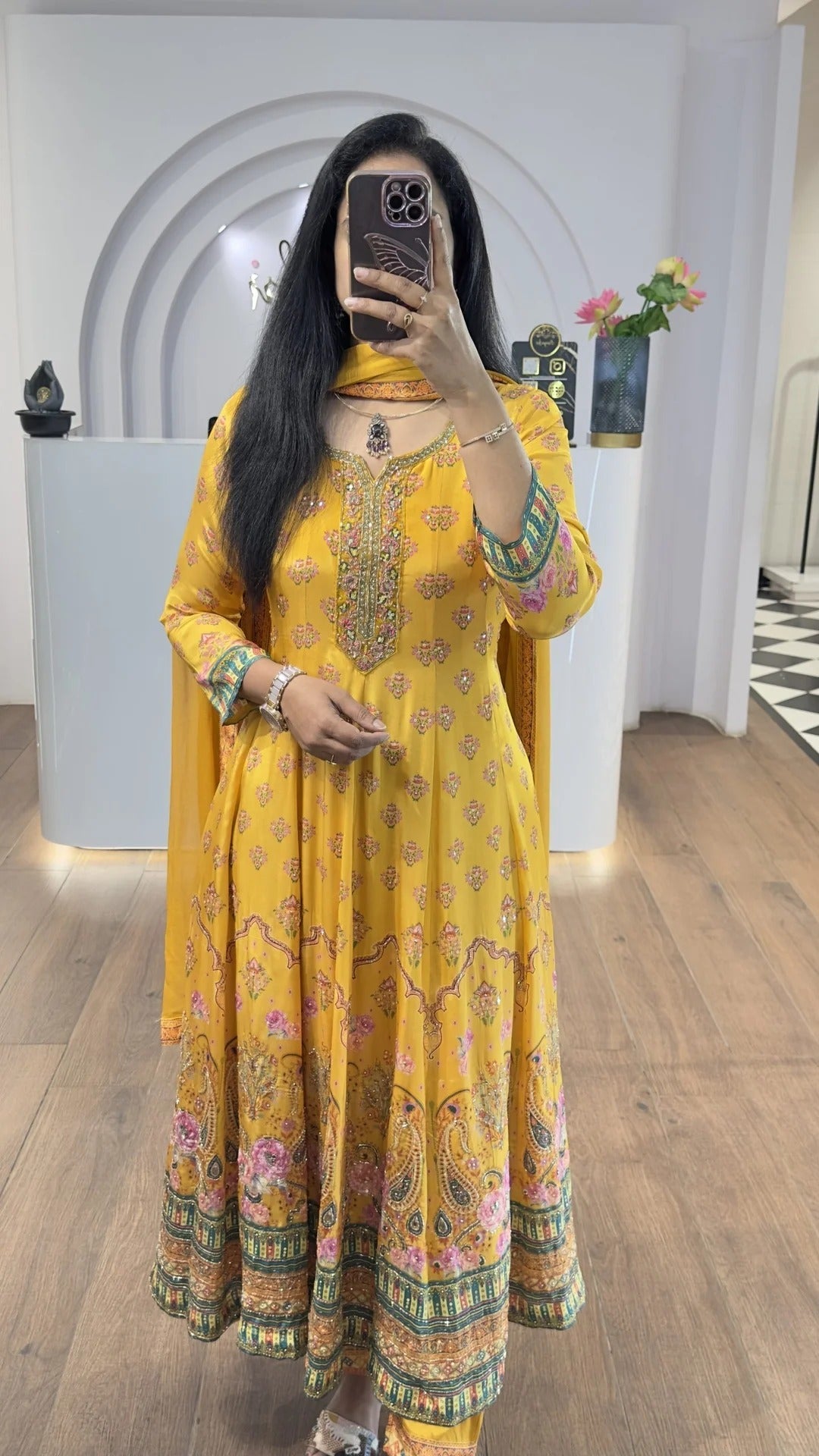 Elegant Yellow Floral Anarkali Suit for Women Premium Ethnic Wear