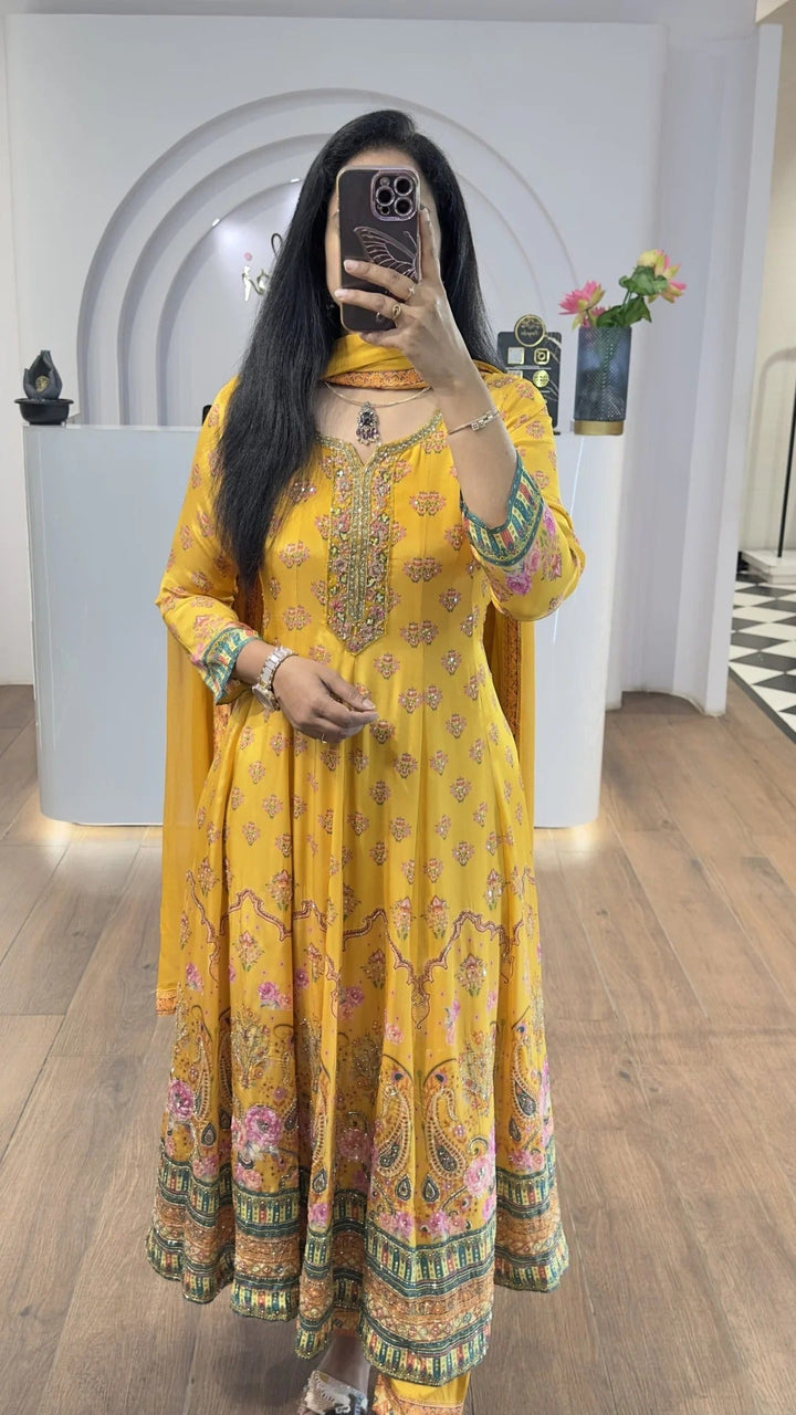 Elegant Yellow Floral Anarkali Suit for Women Premium Ethnic Wear