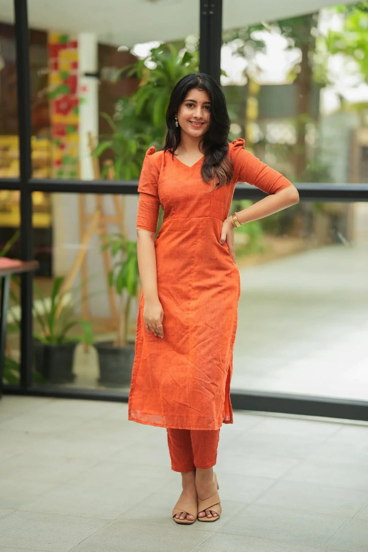 Stylish Orange Straight Kurti Set Modern Traditional Fashion