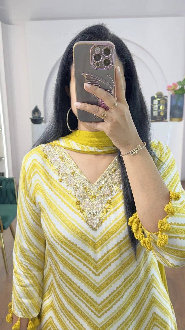 Elegant Yellow Zigzag Kurta Set for Women Premium Ethnic Wear