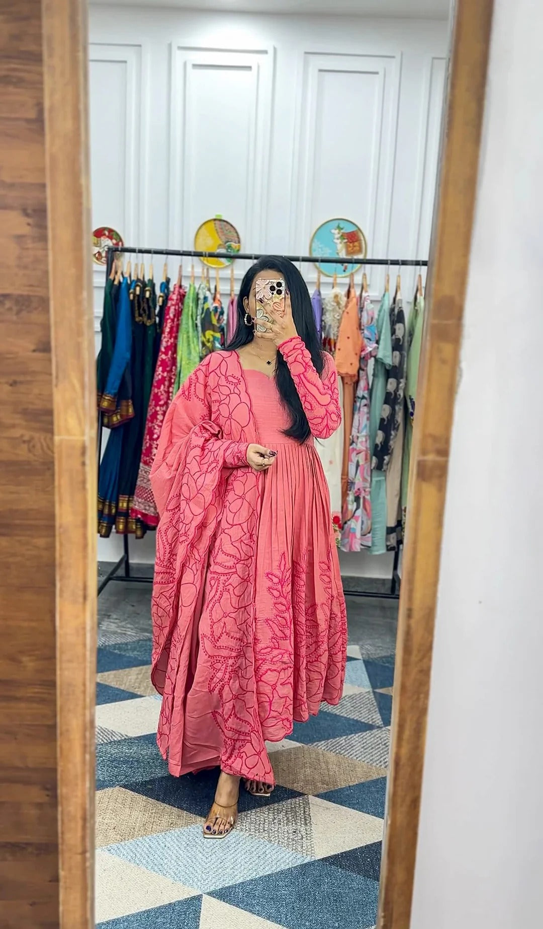 Elegant Pink Floral Anarkali Dress for Women Premium Ethnic Wear