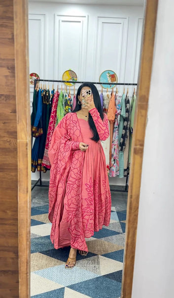 Elegant Pink Floral Anarkali Dress for Women Premium Ethnic Wear