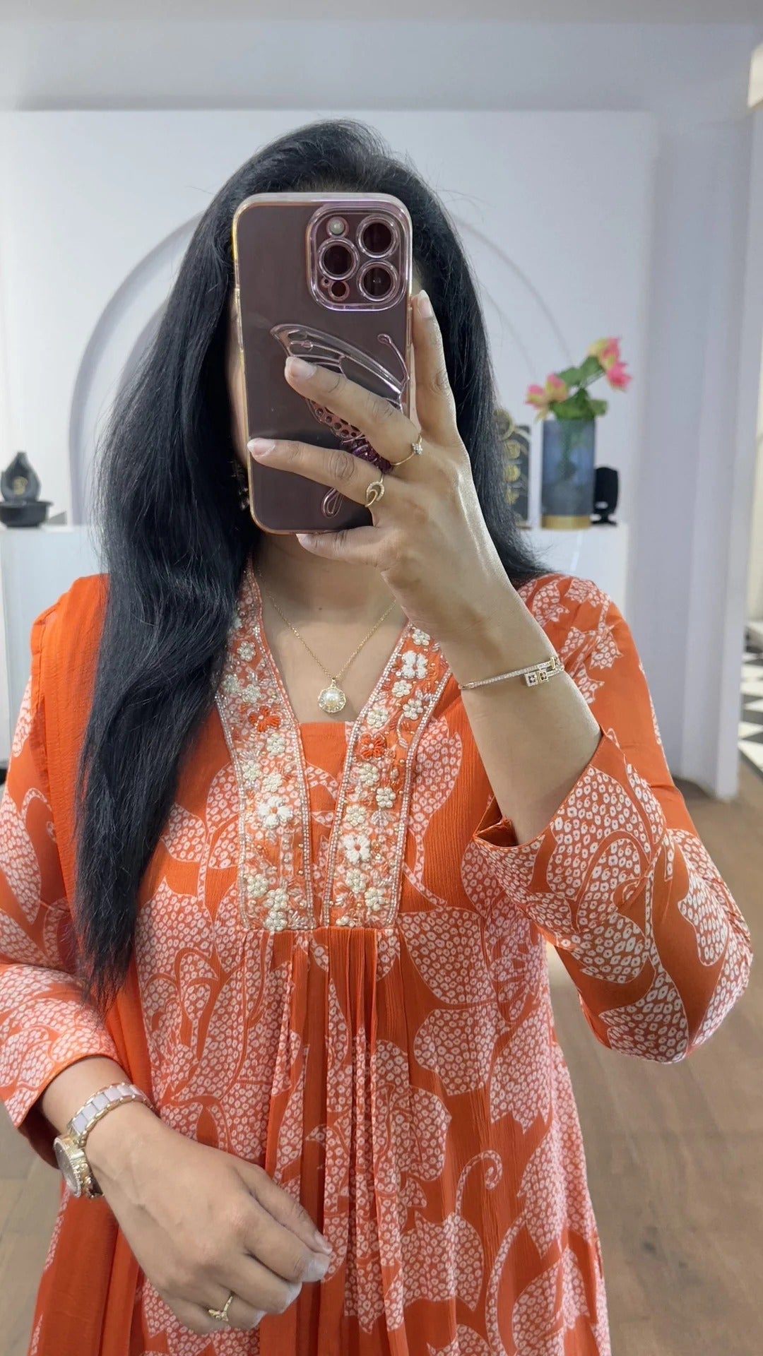 Elegant Orange Floral Kurta Set for Women Premium Ethnic Wear