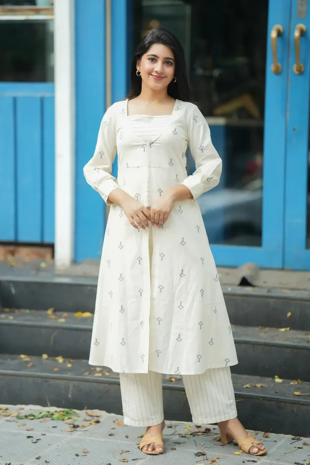 Women’s White Ethnic Dress Elegant Daily Wear
