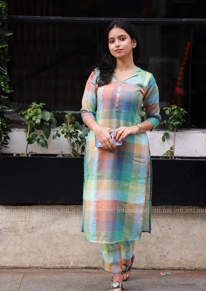 Premium Check Print Kurta Set Chic Indian Fashion