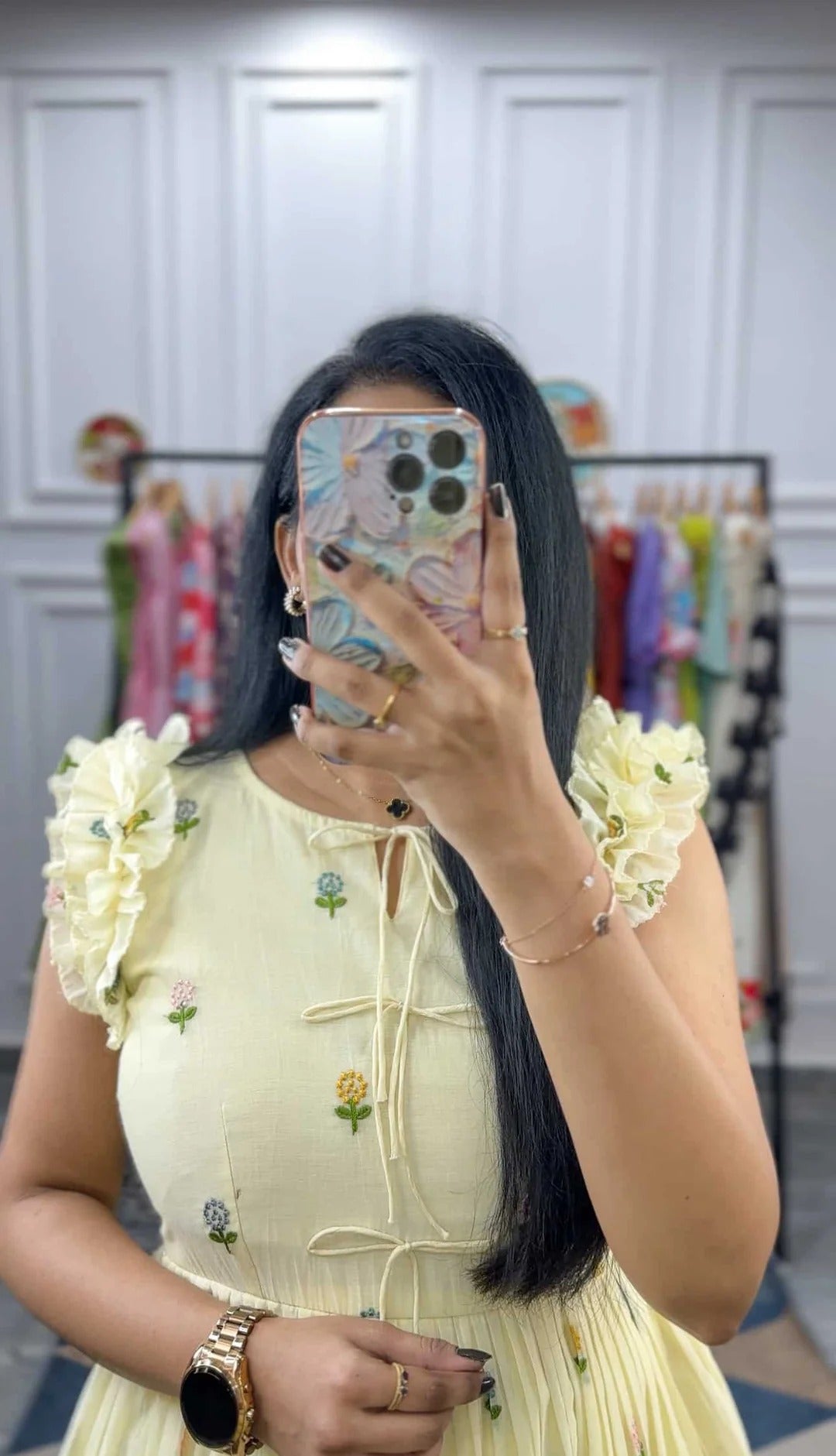 Elegant Yellow Floral Midi Dress for Women Premium Casual Wear