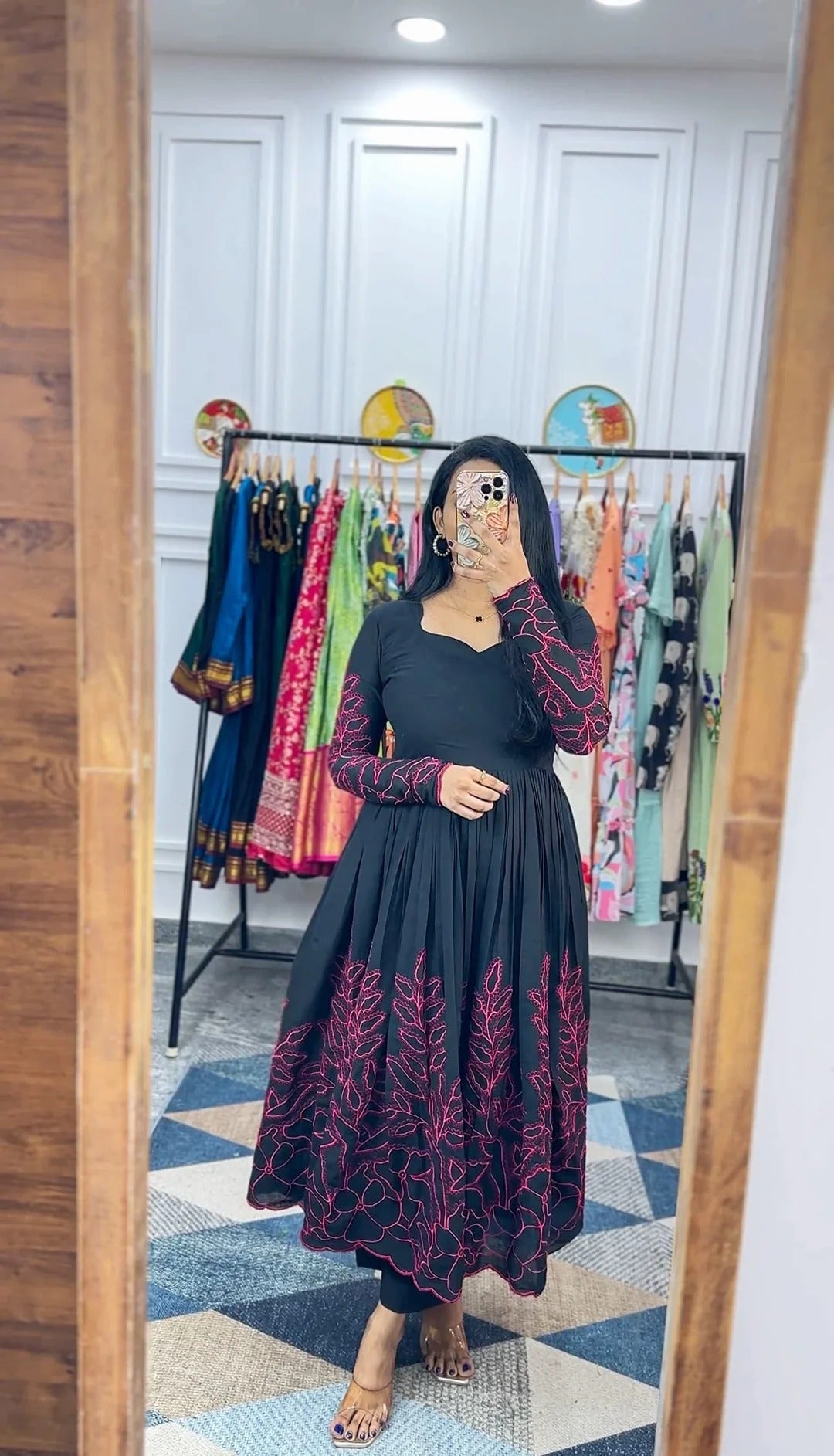 Elegant Black Floral Anarkali Dress for Women Premium Ethnic Wear