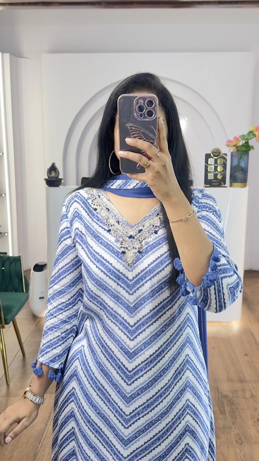 Elegant Blue Zigzag Kurta Set for Women Premium Ethnic Wear