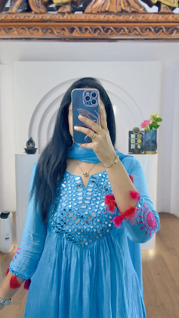 Elegant Sky Blue Embroidered Kurta Set for Women | Premium Ethnic Wear Xaveille Stylish Blue Traditional Suit with Dupatta Festive Fashion Collection