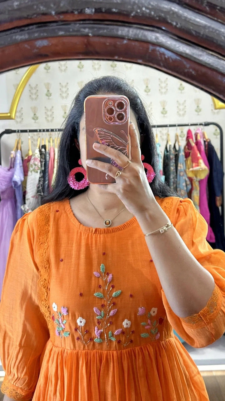Elegant Orange Anarkali Dress for Women Premium Ethnic Wear