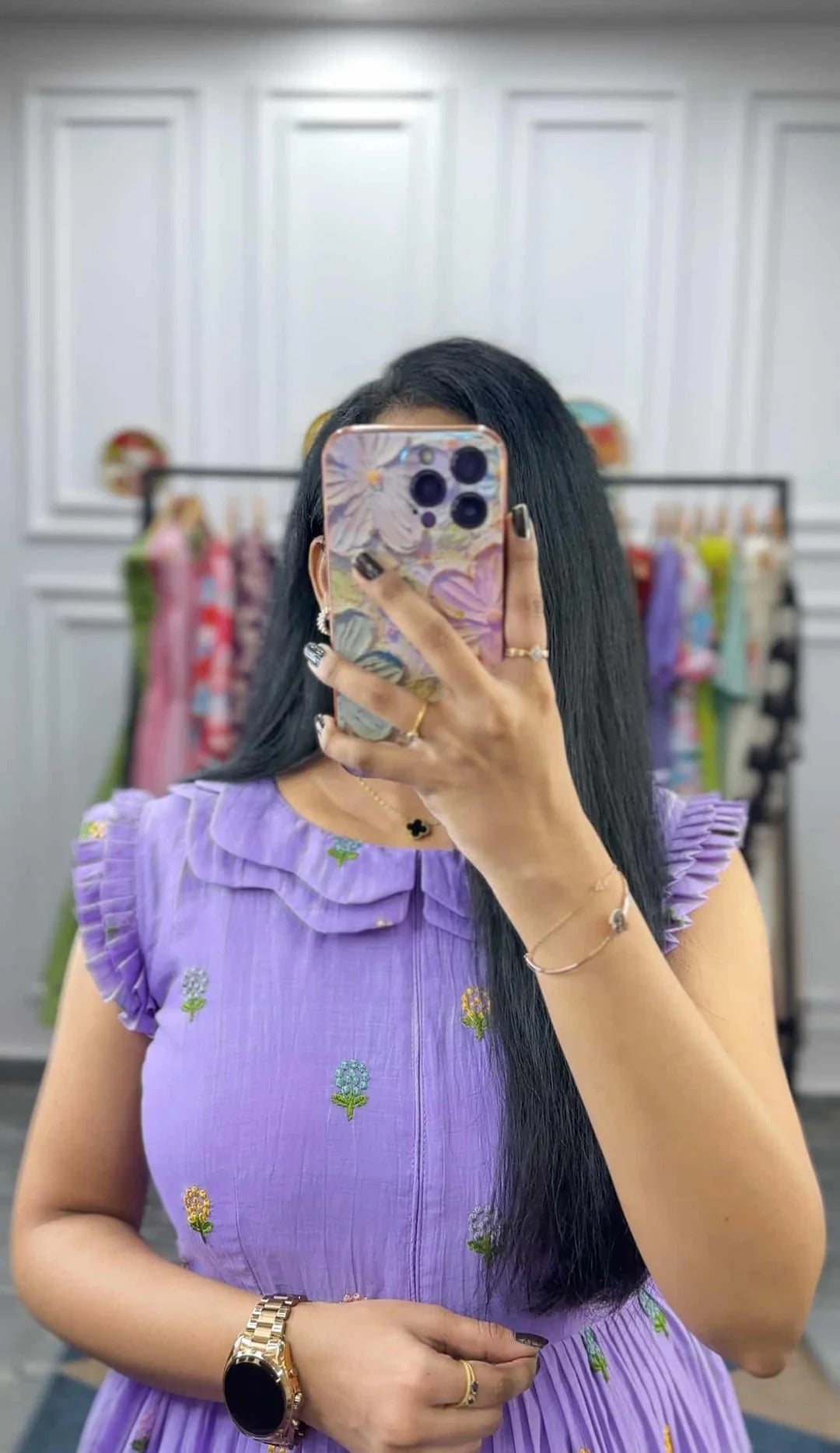 Elegant Lavender Floral Midi Dress for Women Premium Casual Wear