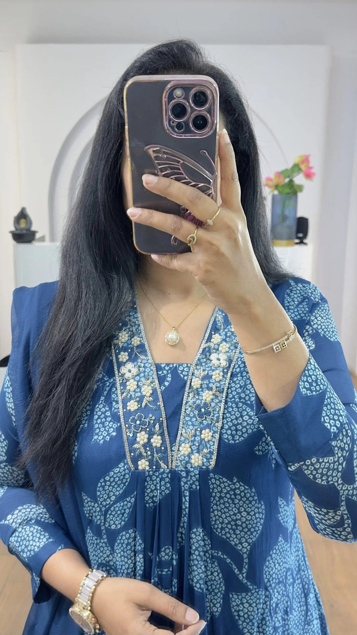 Elegant Blue Floral Kurta Set for Women Premium Ethnic Wear