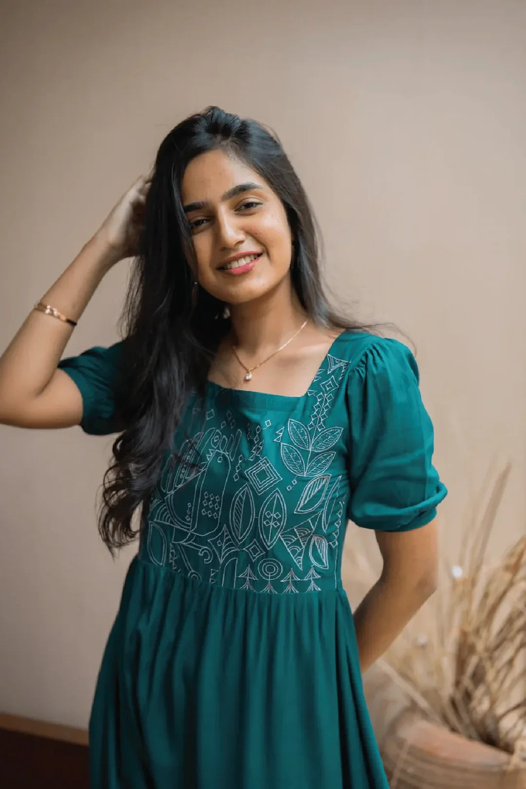 Elegant Teal Green Midi Dress for Women Premium Casual Wear