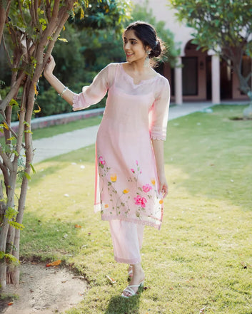 Women’s Baby Pink Ethnic Dress Elegant Daily Wear