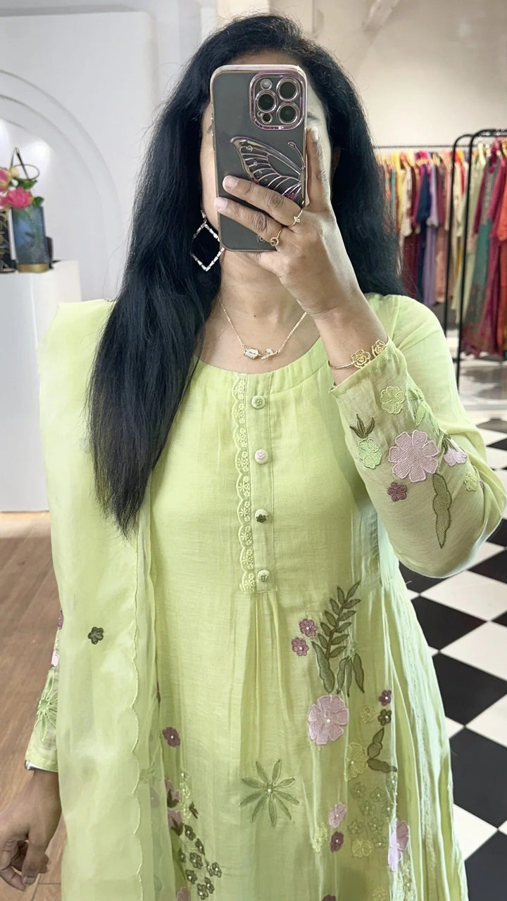 Elegant Lime Green Floral Kurta Set for Women Premium Ethnic Wear