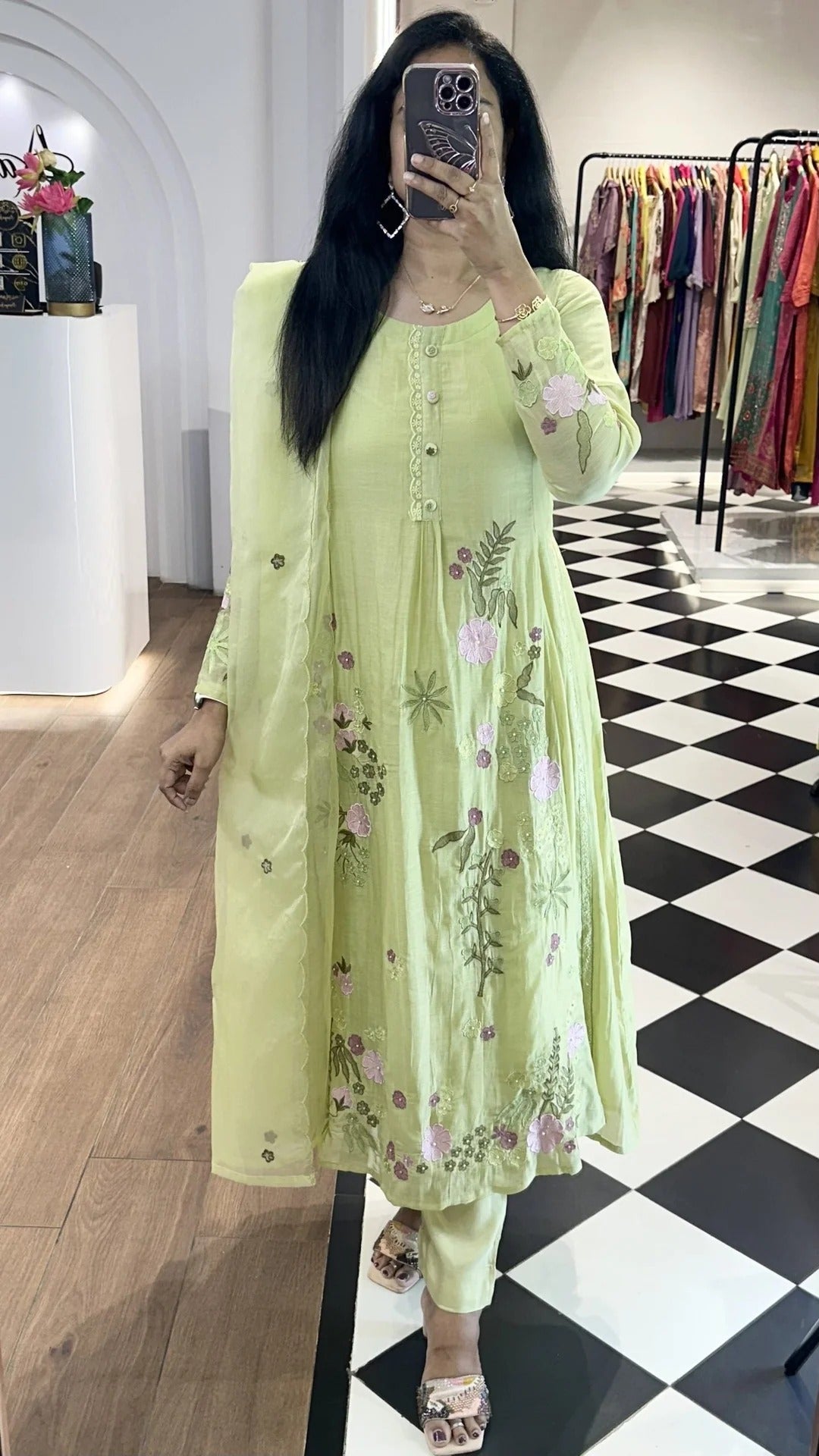 Elegant Lime Green Floral Kurta Set for Women Premium Ethnic Wear