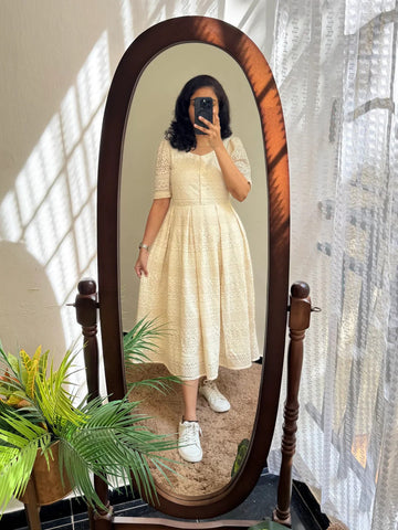 Ivory White Lace Fit & Flare Midi Dress