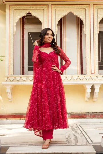 Elegant Red Embroidered Ethnic Gown for Women