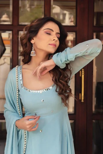 Stylish Blue Party Wear Long Dress for Women
