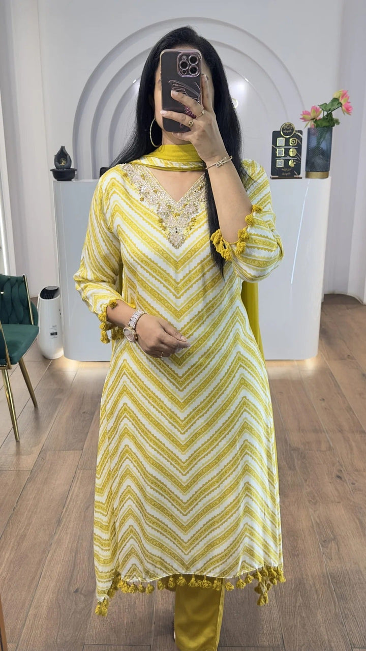 Elegant Yellow Zigzag Kurta Set for Women Premium Ethnic Wear