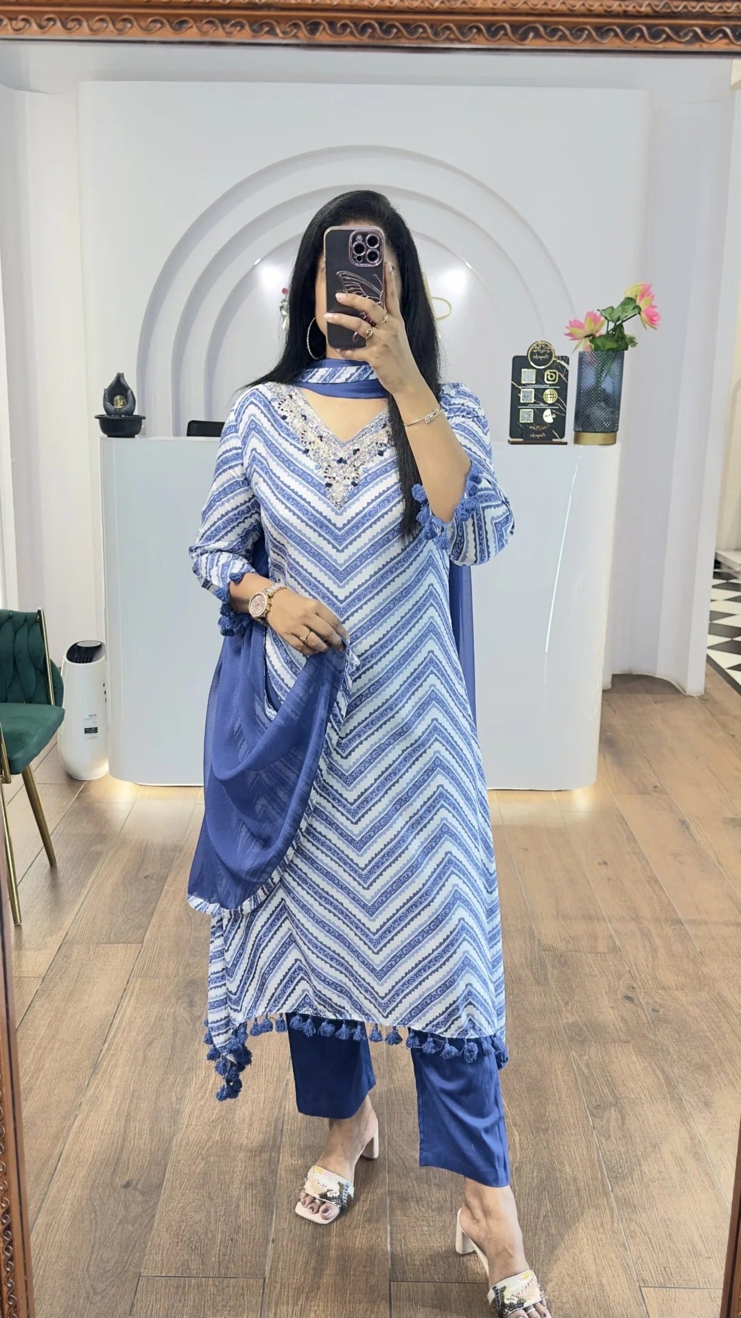 Elegant Blue Zigzag Kurta Set for Women Premium Ethnic Wear