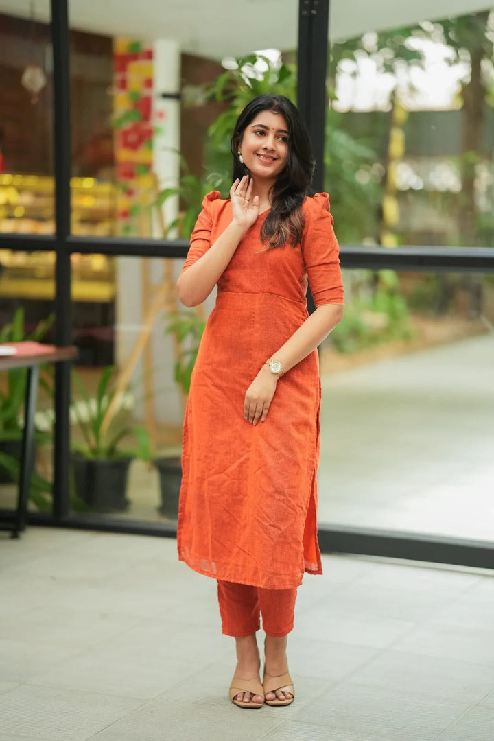 Stylish Orange Straight Kurti Set Modern Traditional Fashion