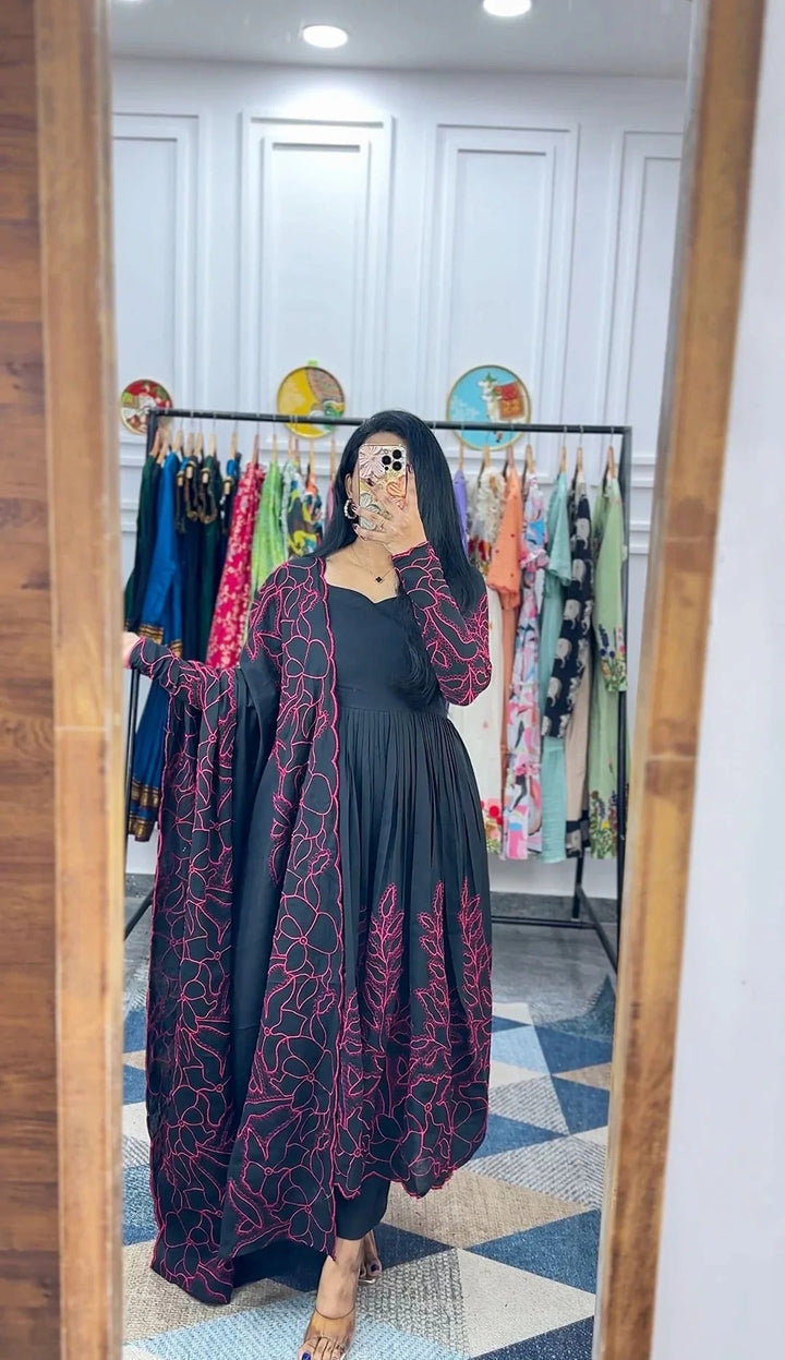 Elegant Black Floral Anarkali Dress for Women Premium Ethnic Wear