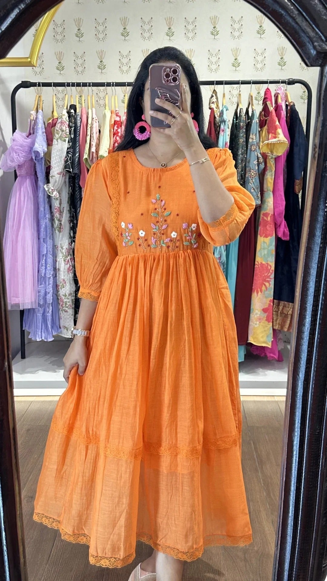 Elegant Orange Anarkali Dress for Women Premium Ethnic Wear