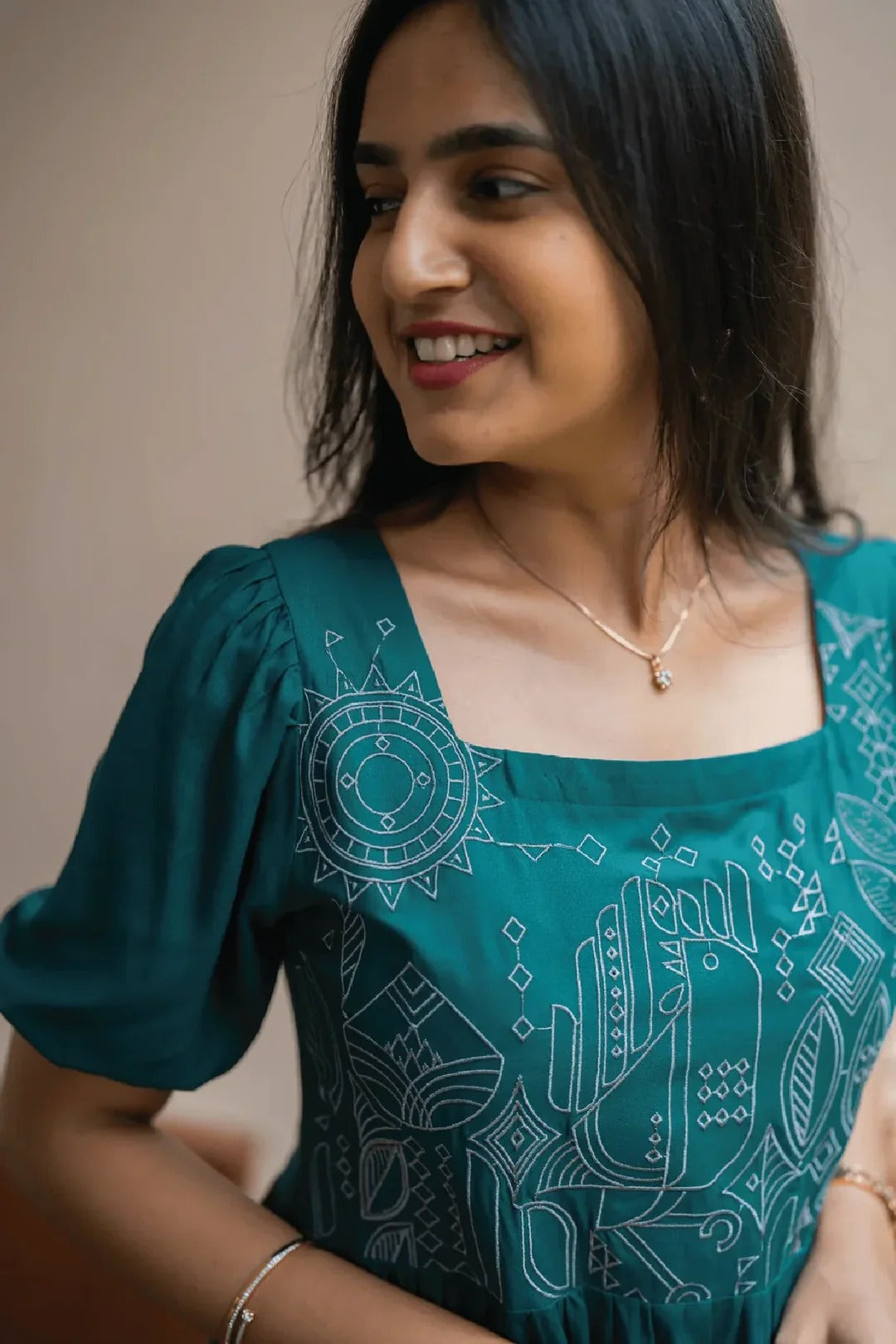 Elegant Teal Green Midi Dress for Women Premium Casual Wear