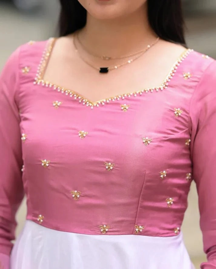 Pink & White Anarkali Kurta Set for Women Elegant Ethnic Wear