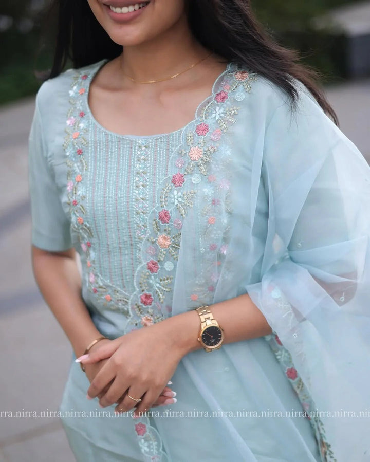 Elegant Pastel Blue Kurta Set for Women Festive & Casual Wear