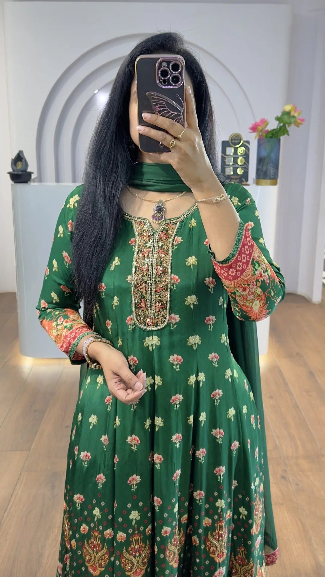 Elegant Green Floral Anarkali Suit for Women Premium Ethnic Wear