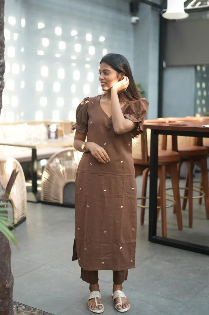 Stylish Brown Straight Kurti Set Modern Traditional Fashion
