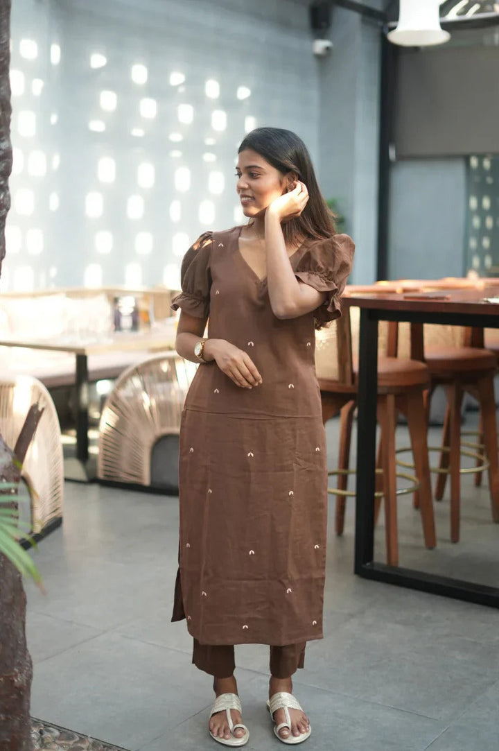 Stylish Brown Straight Kurti Set Modern Traditional Fashion