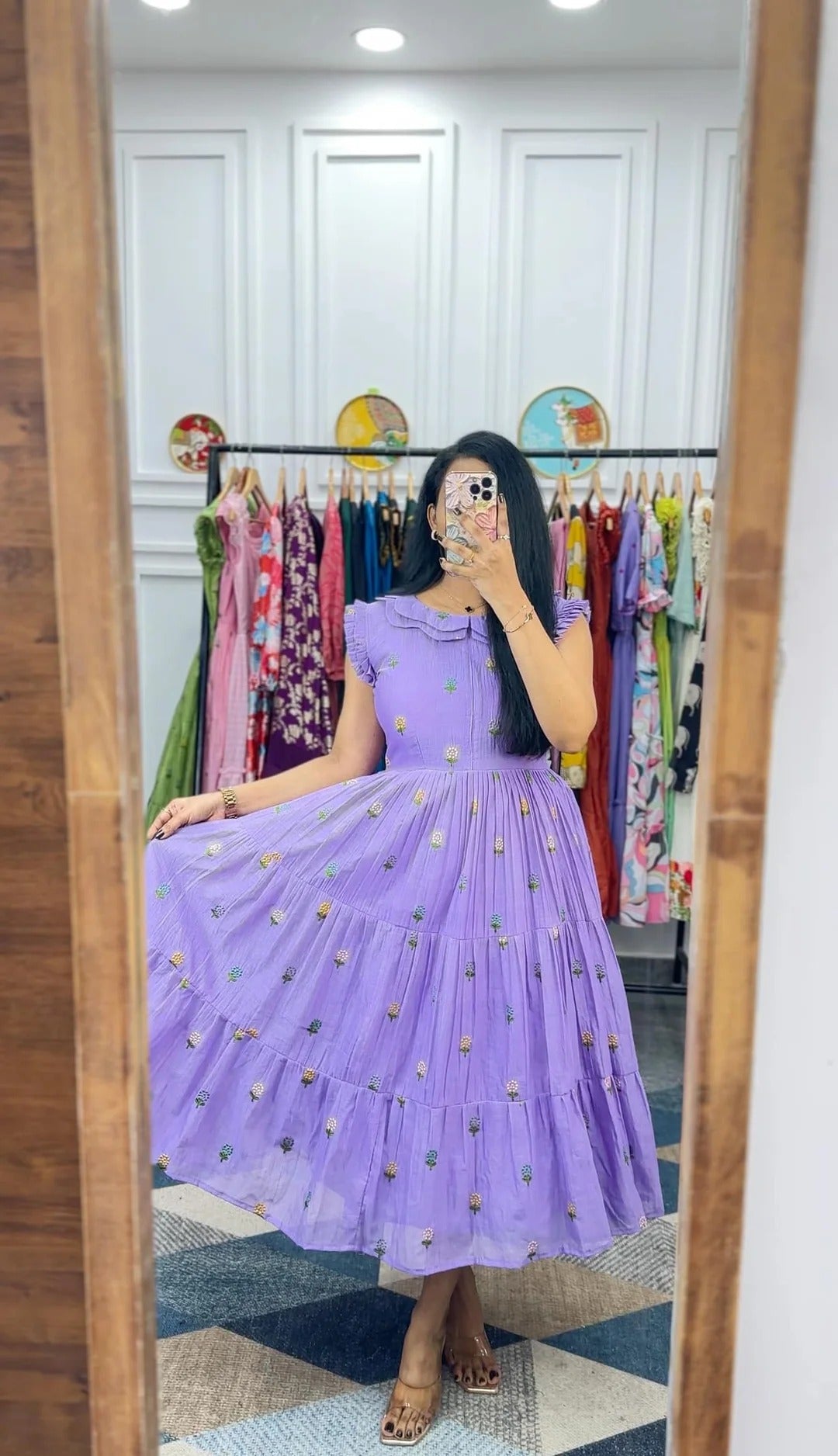 Elegant Lavender Floral Midi Dress for Women Premium Casual Wear