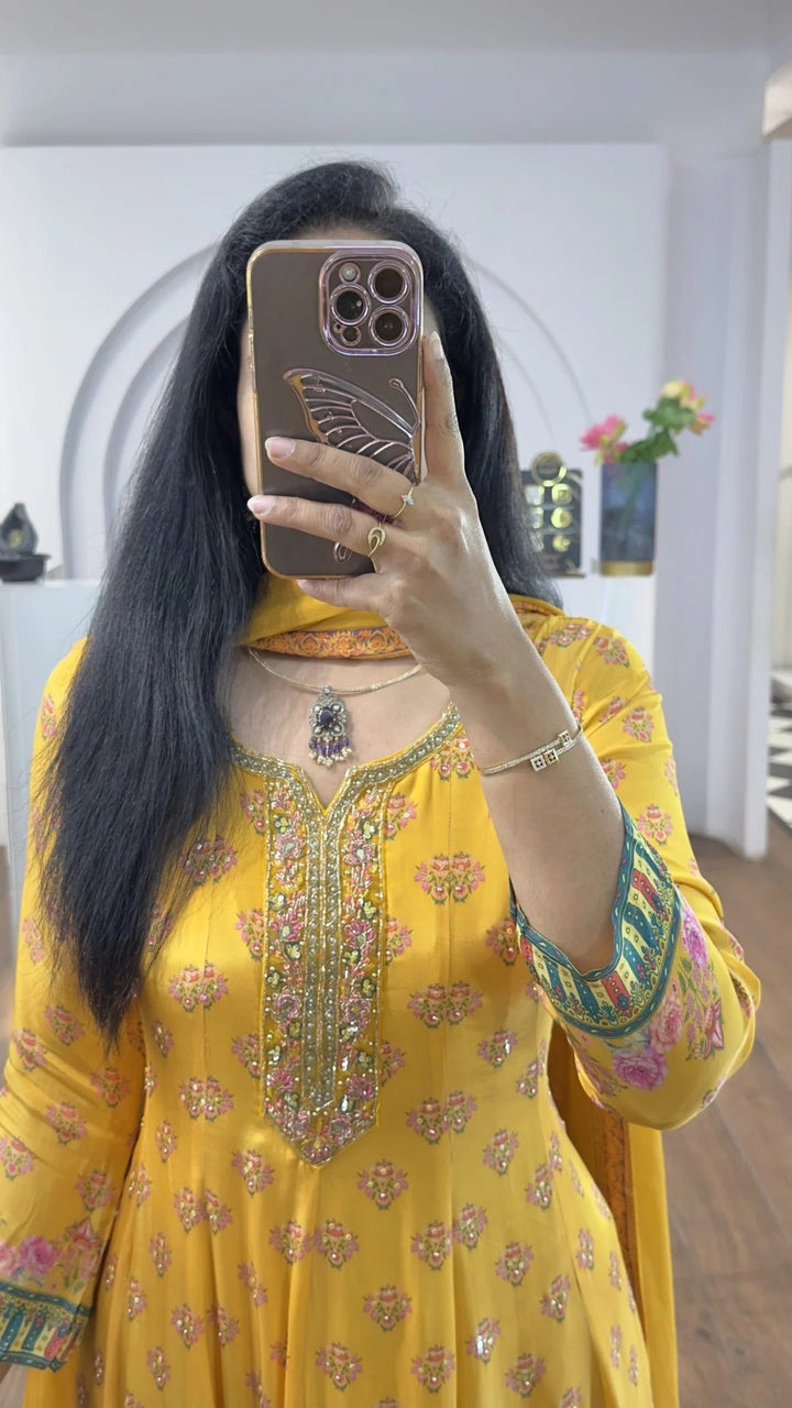 Elegant Yellow Floral Anarkali Suit for Women Premium Ethnic Wear
