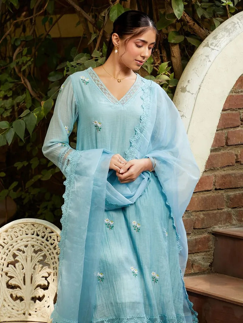 Designer Pastel Blue Ethnic Wear for Women Modern Indian Fashion