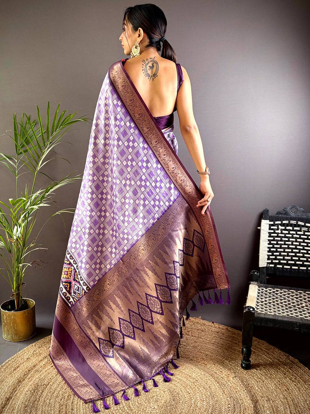 Purple Patola Design Soft Silk Saree with Copper Zari Border