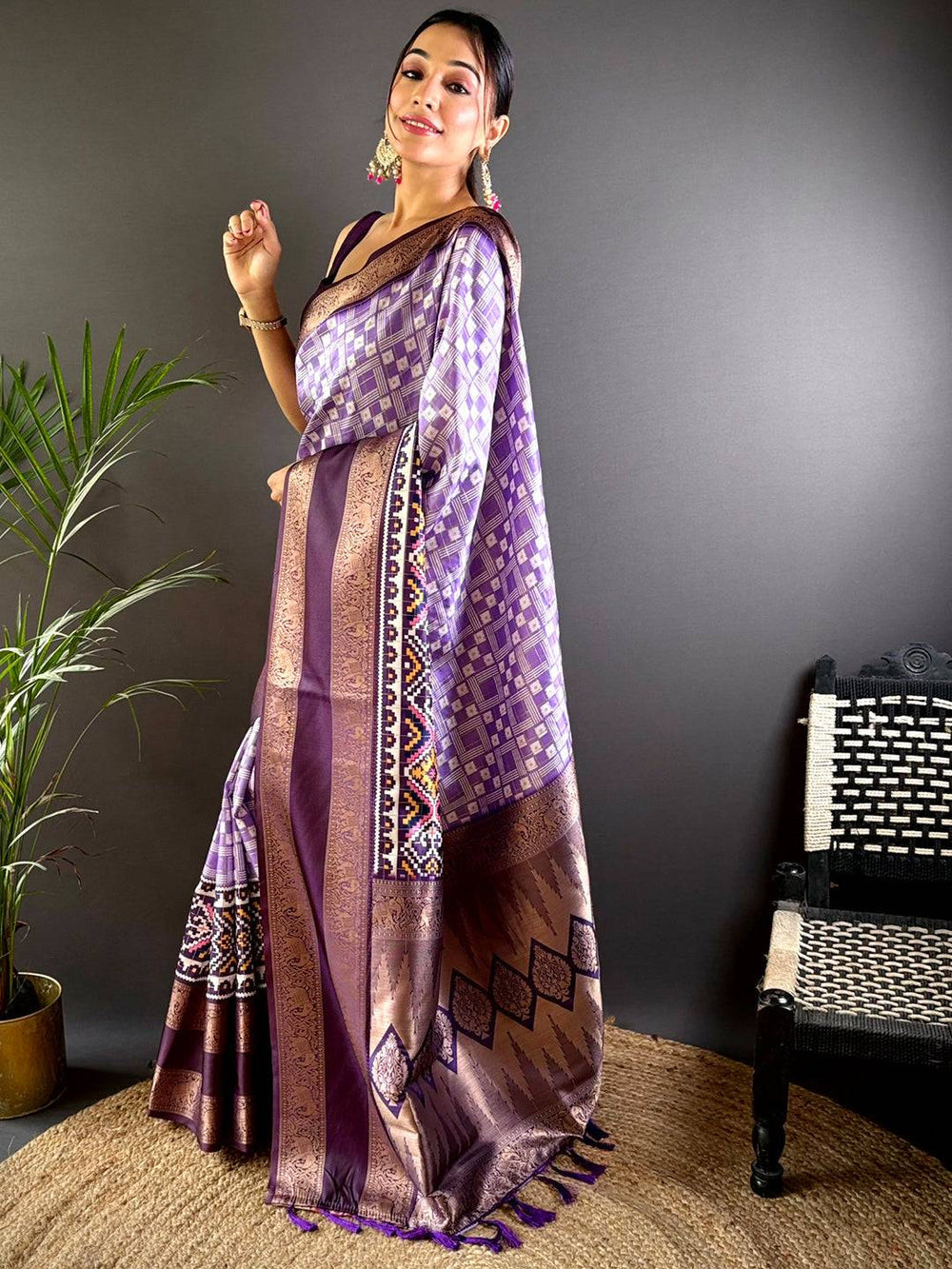 Purple Patola Design Soft Silk Saree with Copper Zari Border