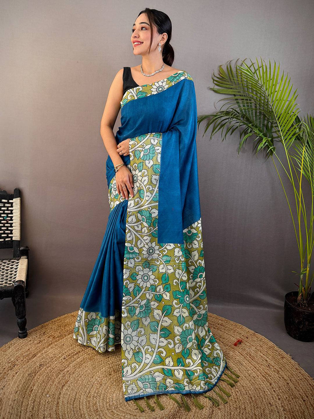 Mint Green Soft Silk Saree with Bird & Floral Digital Print, Contrast Maroon Border & Tassel Pallu