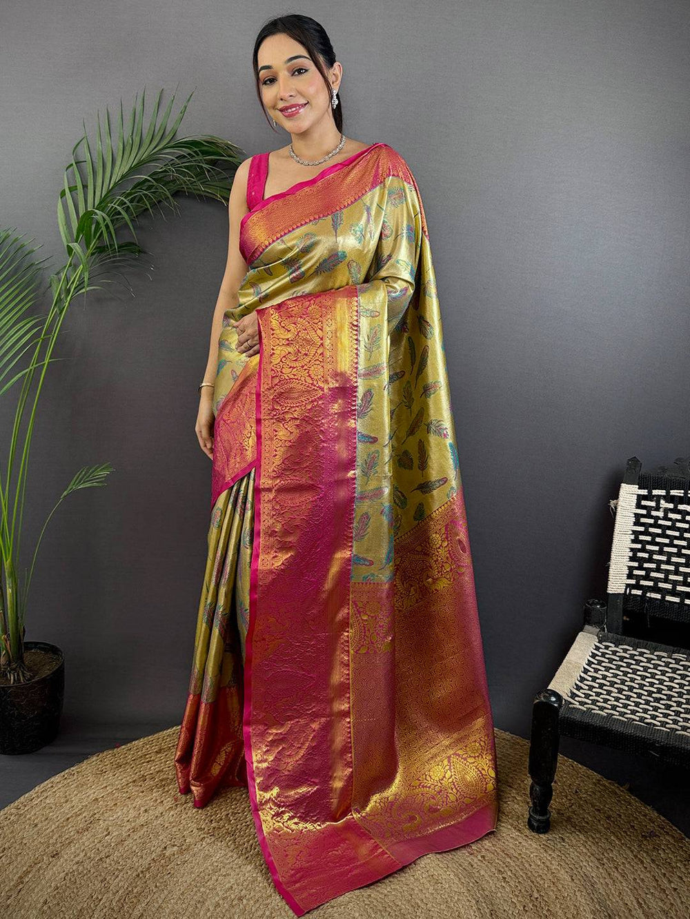 Gold & Pink Banarasi Soft Silk Saree with Rich Zari Weaving