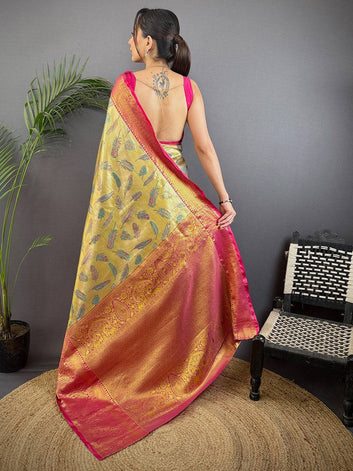 Gold & Pink Banarasi Soft Silk Saree with Rich Zari Weaving