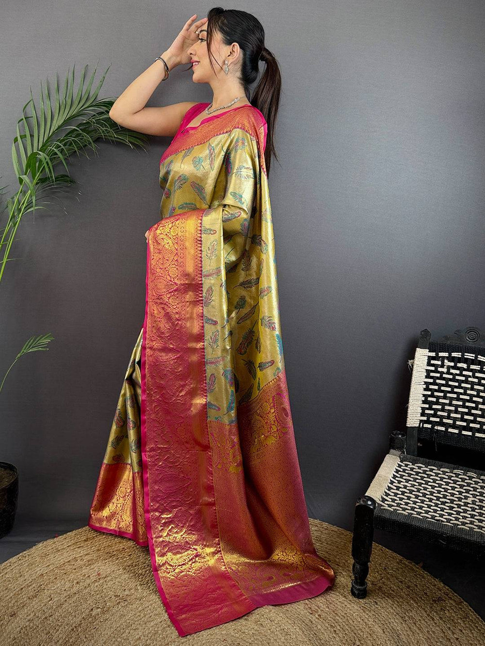 Gold & Pink Banarasi Soft Silk Saree with Rich Zari Weaving