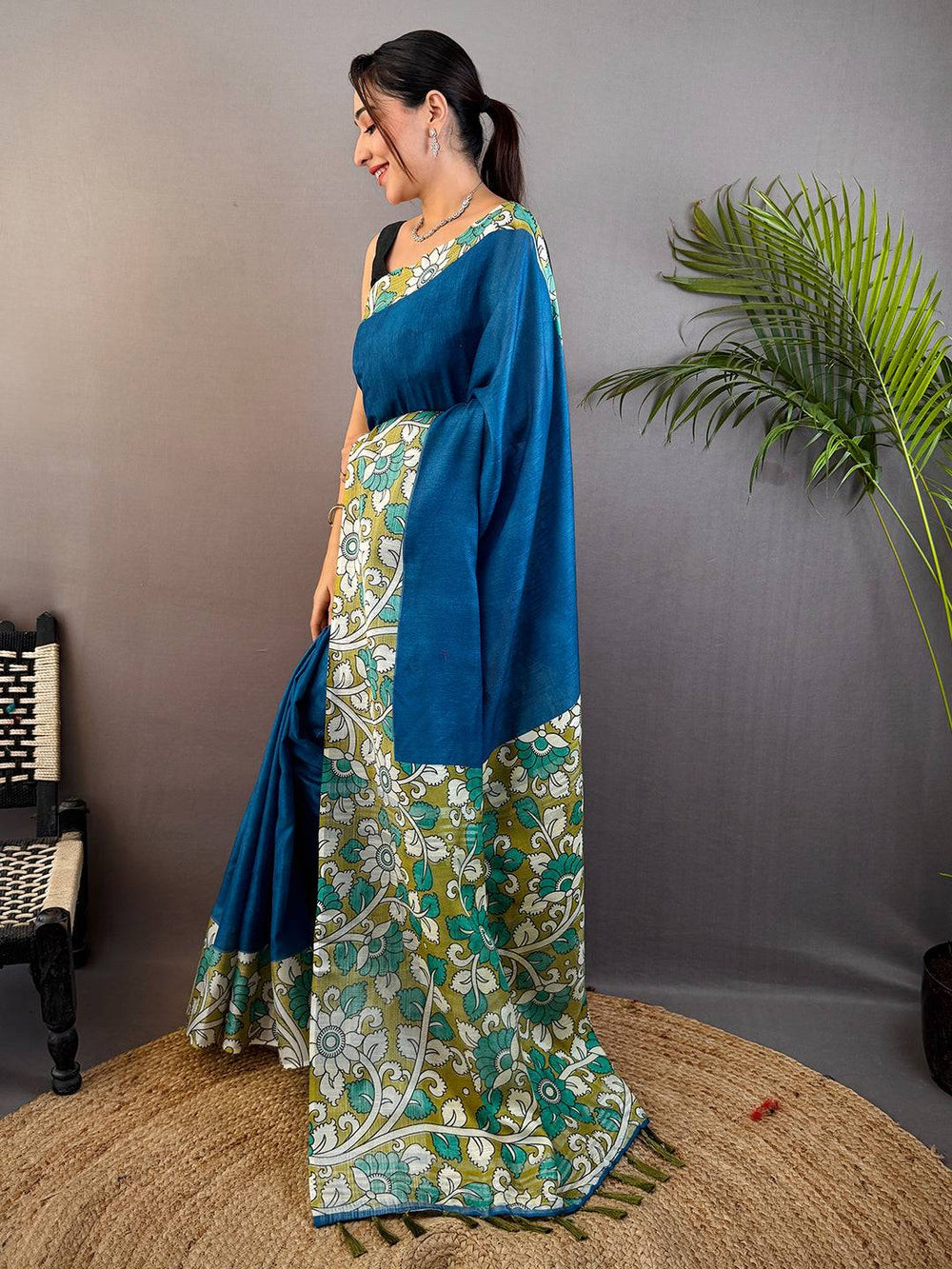 Mint Green Soft Silk Saree with Bird & Floral Digital Print, Contrast Maroon Border & Tassel Pallu