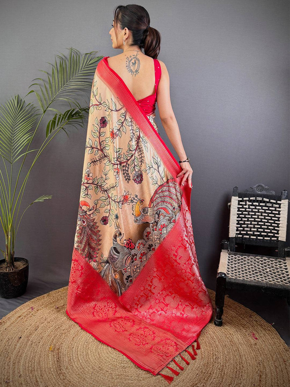 Teal Blue Soft Silk Saree with Floral Digital Print & Rich Zari Weaving