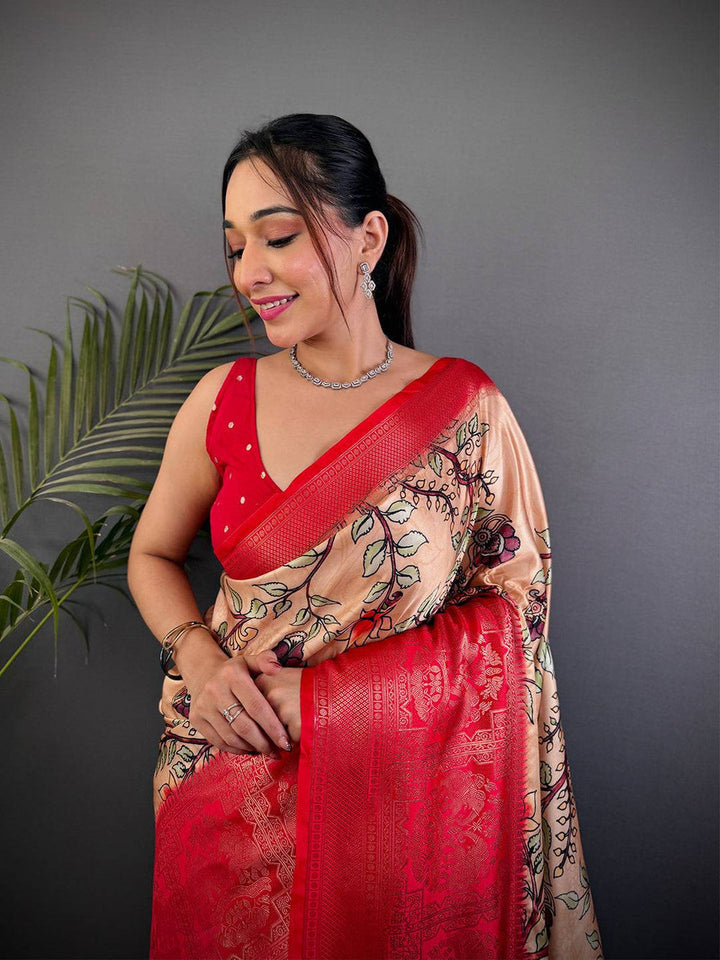 Teal Blue Soft Silk Saree with Floral Digital Print & Rich Zari Weaving