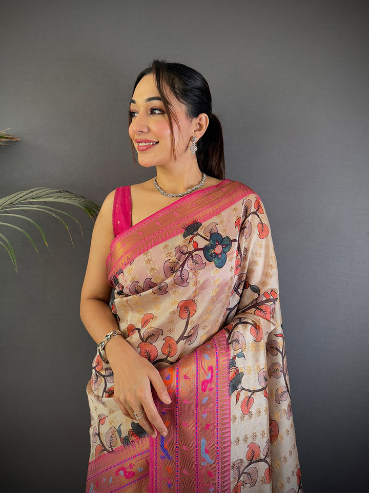 Purple & Green Patola Soft Silk Saree with Traditional Weaving and Rich Border