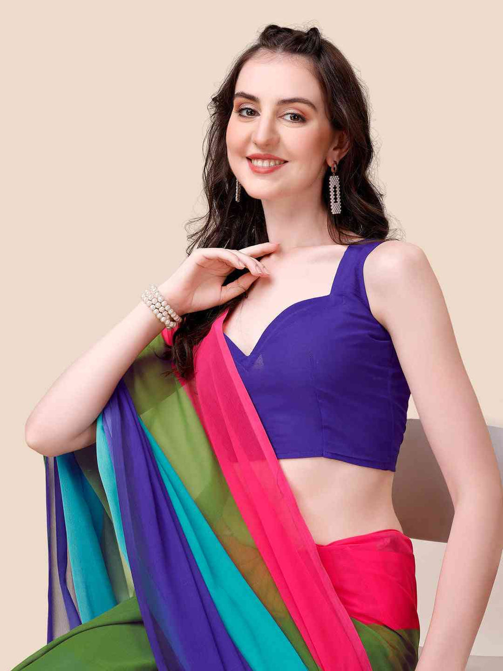 Multicolor Georgette Saree with Bold Colorblock Design